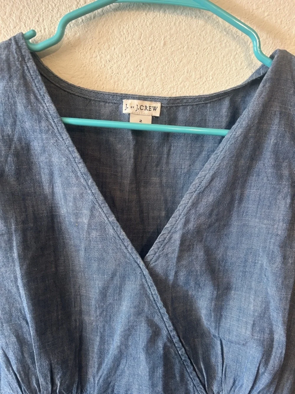 J. Crew Chambray Wrap Peplum Top in Denim Blue